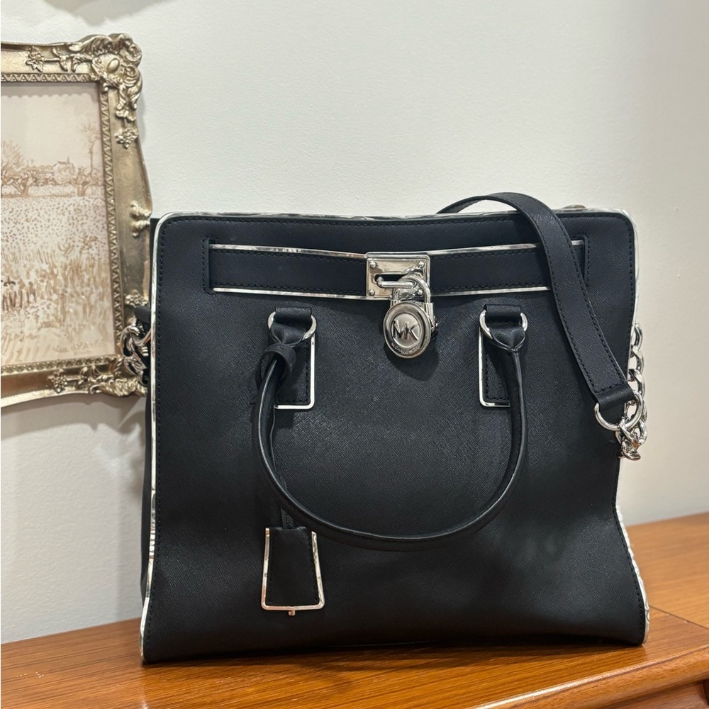 Michael Kors Black Shoulder Bag with Silver Accents